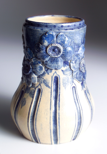 Appraisal: SUSAN FRACKELTON Salt-glazed stoneware bulbous vase carved with roses and