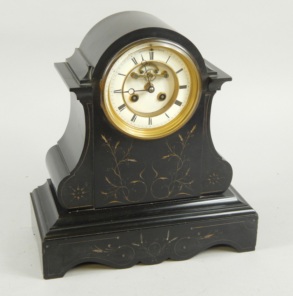 Appraisal: A late thC French black marble mantel clock with part