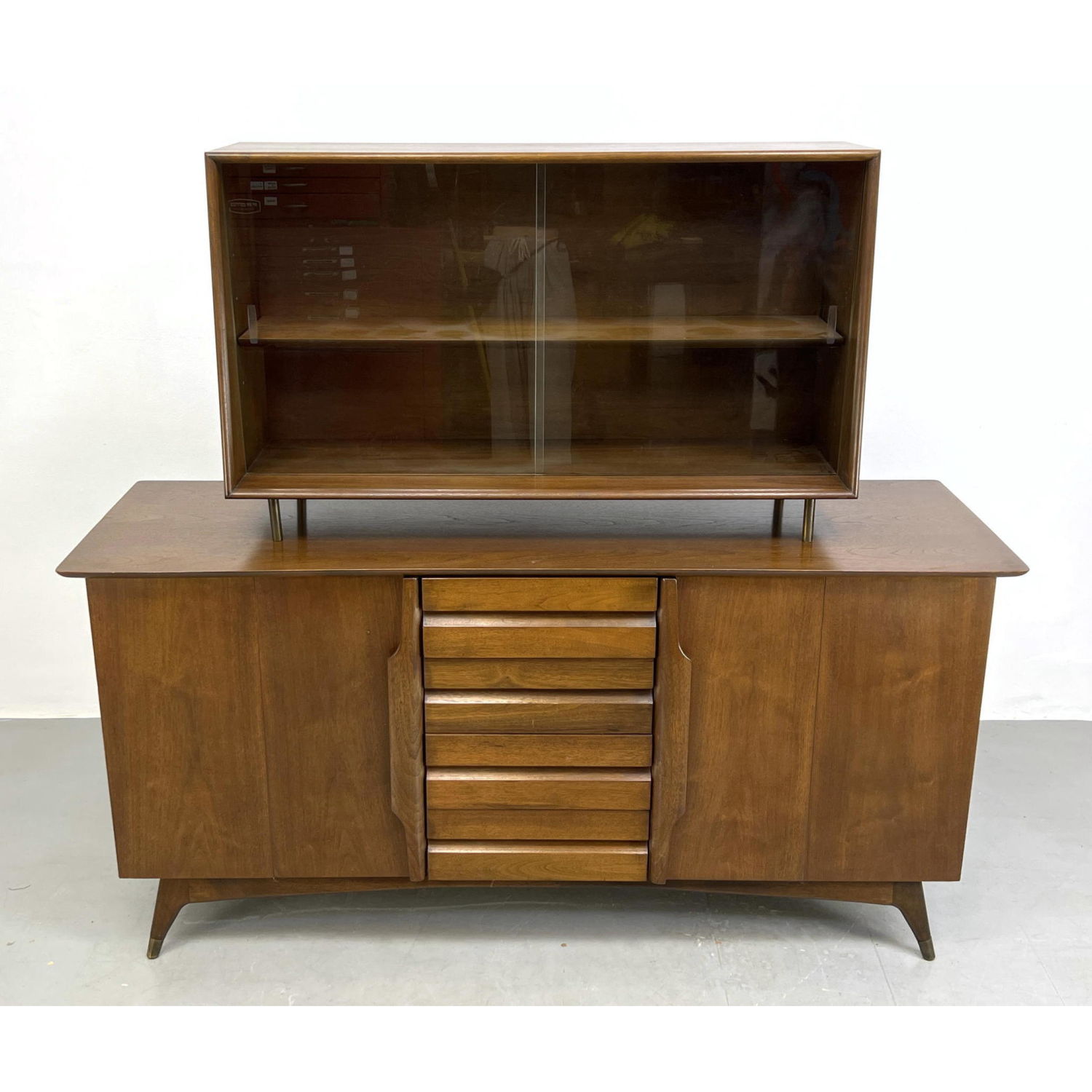 Appraisal: Part American Modern Credenza China Cabinet Credenza on stylish legs