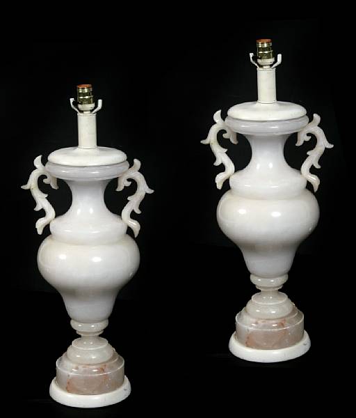 Appraisal: A pair of alabaster urn form table lamps height in