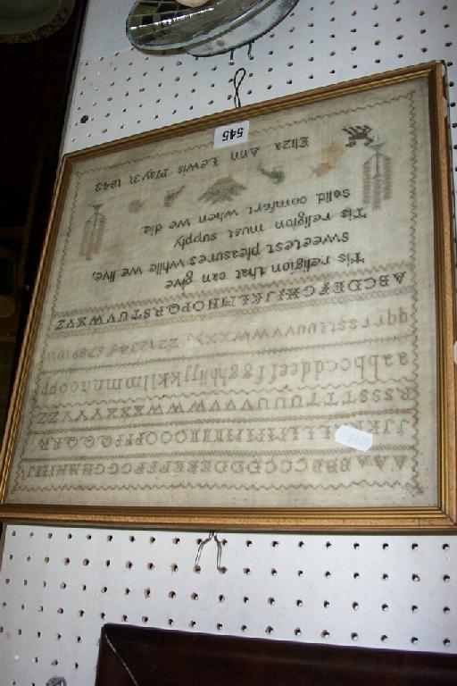 Appraisal: A th century needlework sampler by Eliza Ann Lewis dated