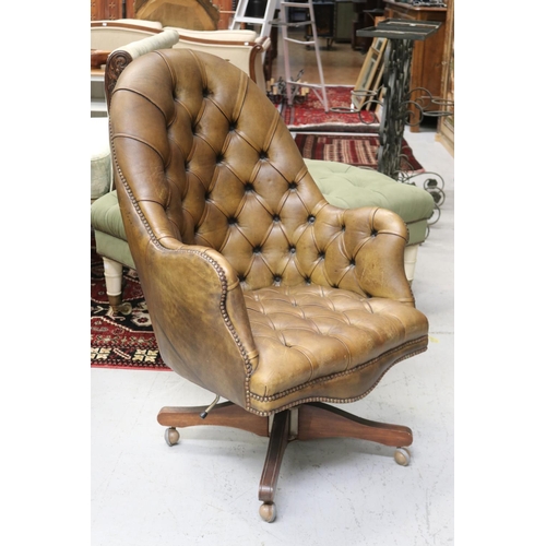 Appraisal: Vintage leather swivel desk armchair