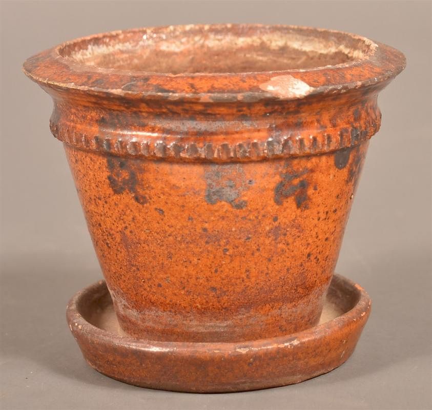 Appraisal: Pennsylvania th Century Redware Planter Pennsylvania th Century Mottle Glazed