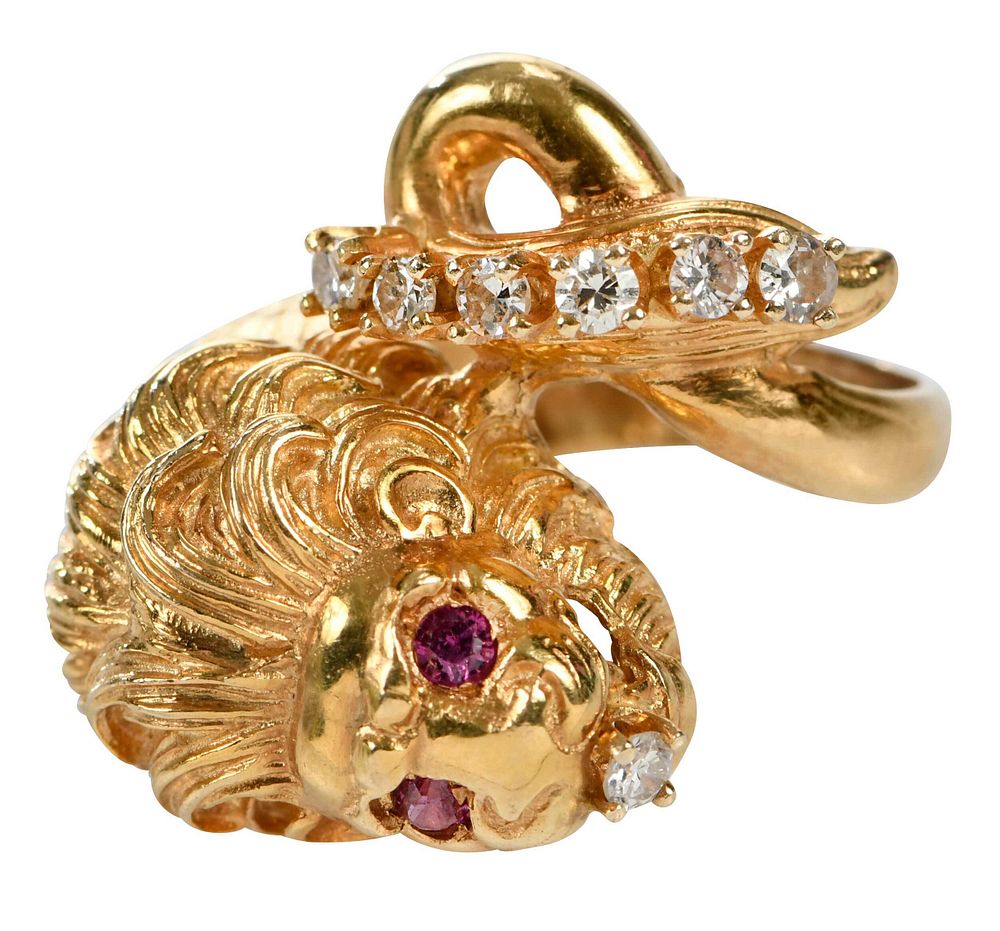 Appraisal: kt Gemstone Ring lionhead design seven round brilliant diamonds estimated