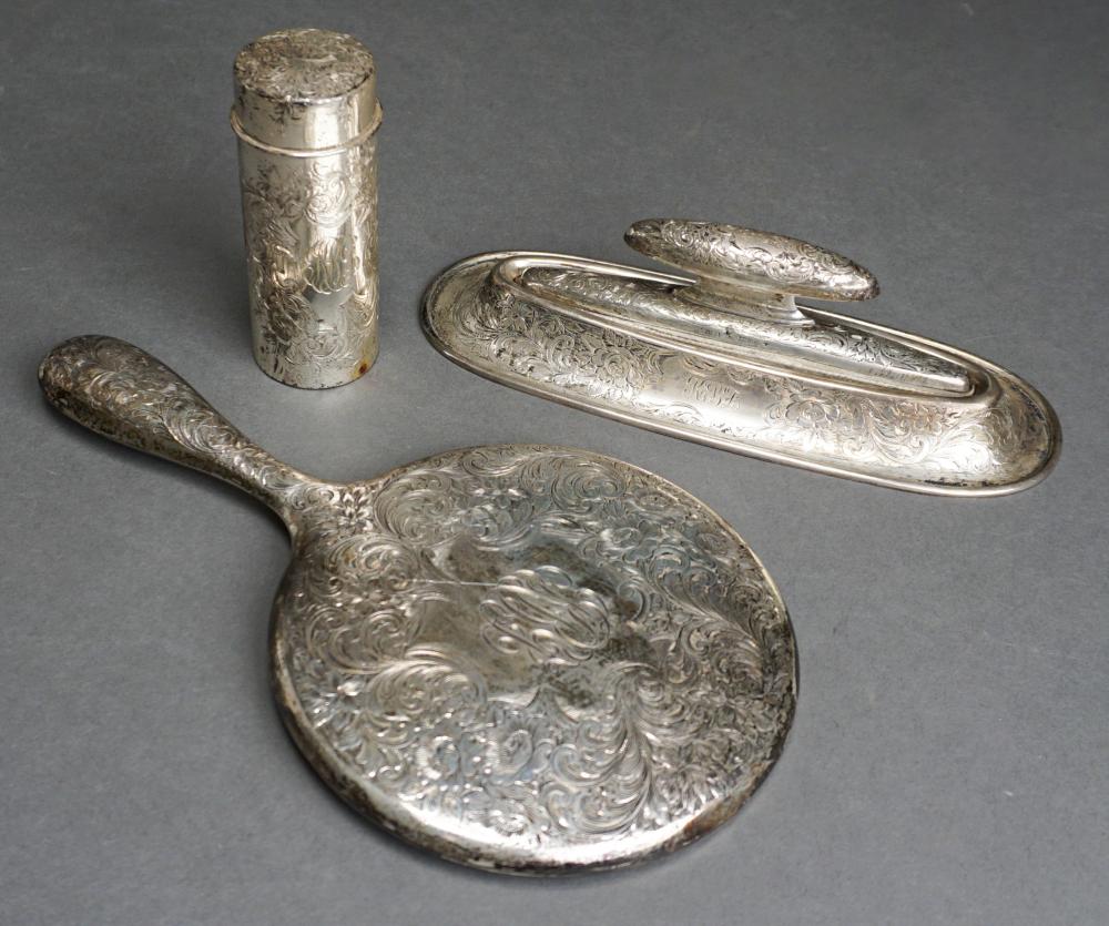 Appraisal: STIEFF STERLING SILVER POWDER CANISTER TRAY AND CORRESPONDING MOUNTED NAIL