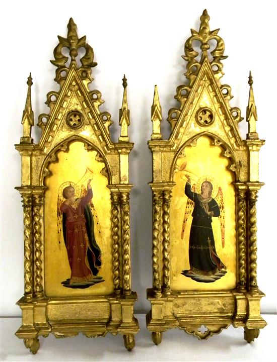 Appraisal: Pair or Florentine oil on wood panel of angels playing