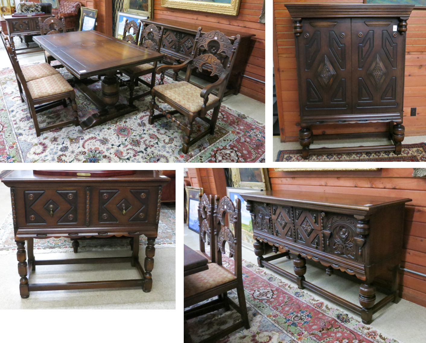 Appraisal: TEN-PIECE WALNUT DINING FURNITURE SET English Yorkshire Revival style American