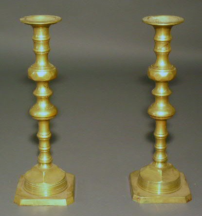 Appraisal: Pair of brass candlesticks late th c h