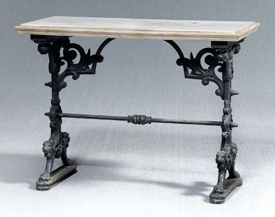 Appraisal: Cast iron and marble top garden table rectangular white marble