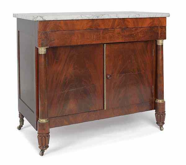 Appraisal: Philadelphia classical mahogany marble top commode ca h w