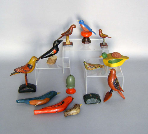 Appraisal: Group of eleven contemporary carved and painted birds Provenance Collection