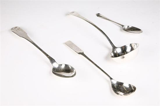 Appraisal: THREE SILVER SPOONS AND A SILVER LADLE Ladle marked for