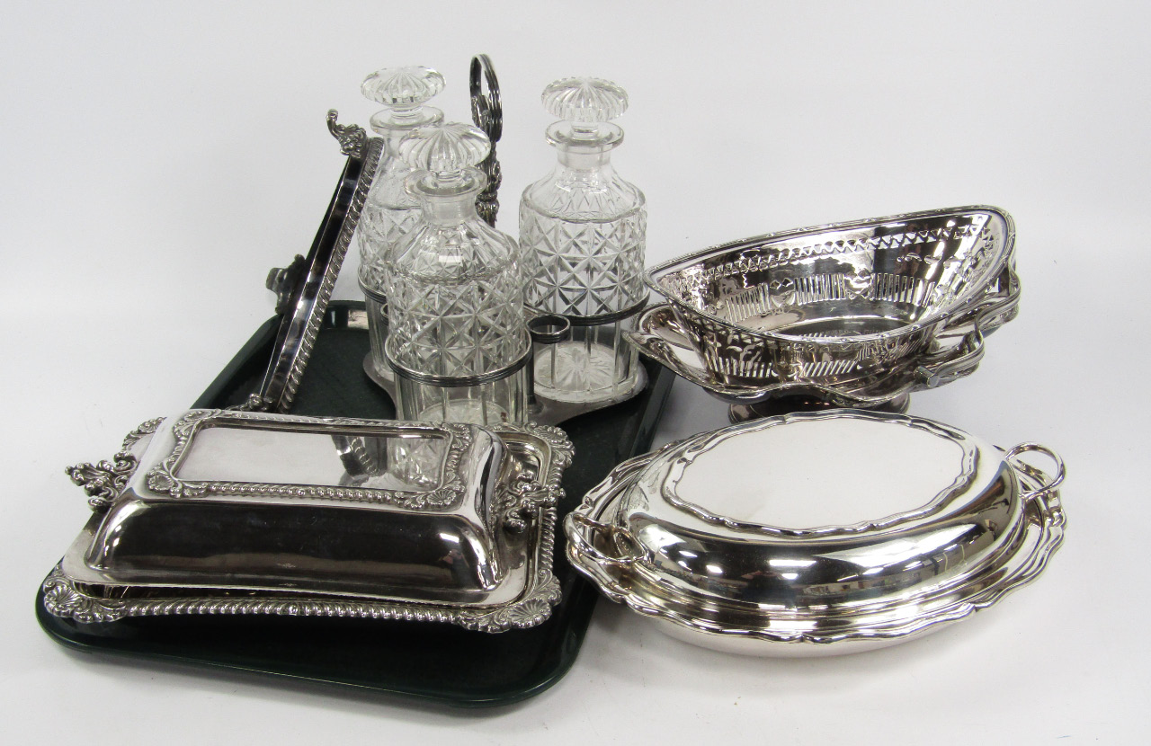 Appraisal: Plated wares including entree dishes and covers baskets and a