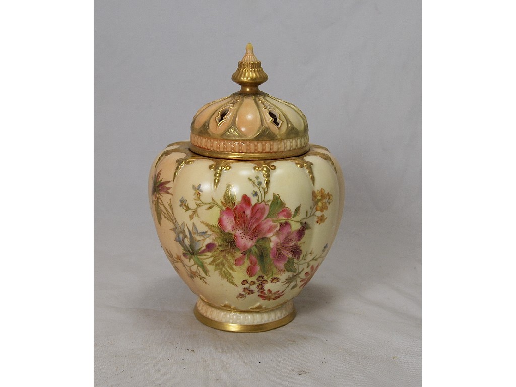 Appraisal: A Royal Worcester Edwardian blush ground two-handled onion shape vase