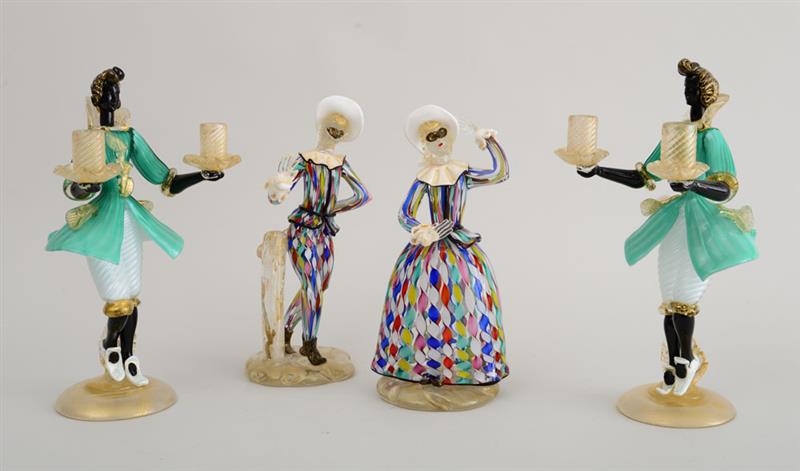 Appraisal: PAIR OF VENETIAN GLASS FIGURES AND A PAIR OF BLACKAMOOR