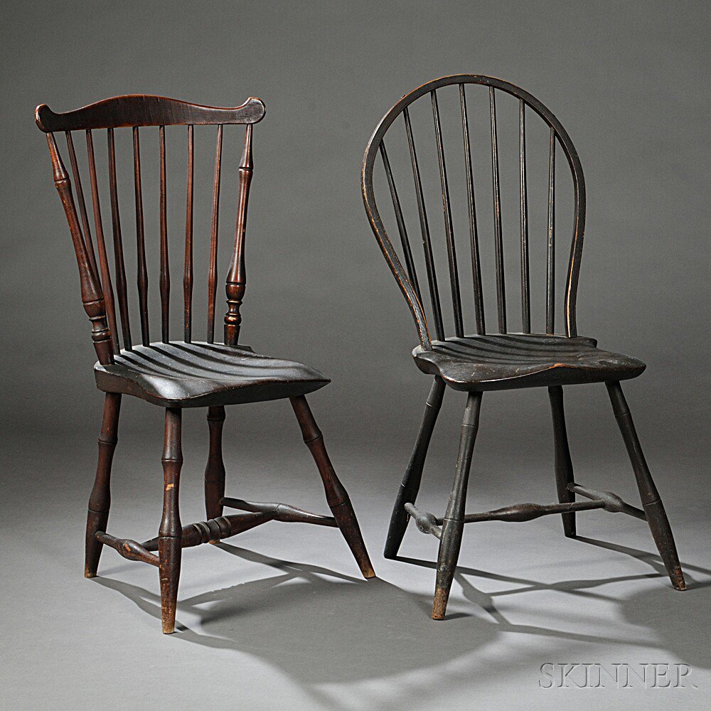 Appraisal: Two Painted Windsor Chairs New England c brown-painted bow-back Windsor