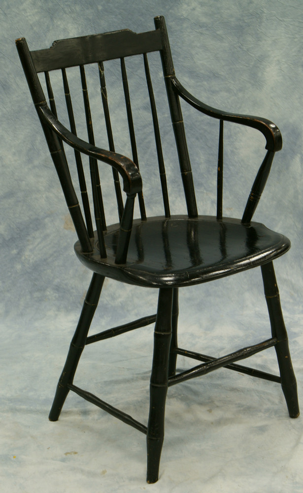 Appraisal: Bamboo turned Windsor armchair with later black paint decoration signature