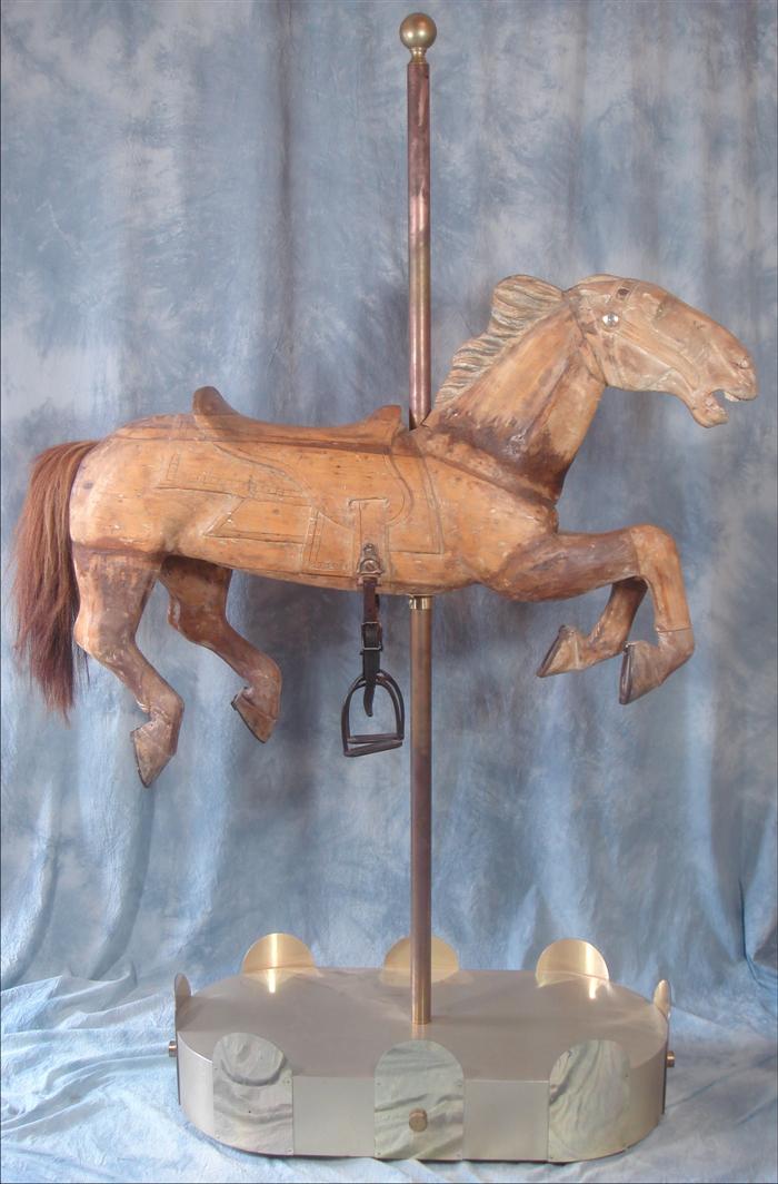 Appraisal: Carved wood vintage carousel horse stripped surface horse hair tail