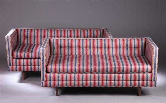 Appraisal: PAIR CONTEMPORARY BOX-FORM SOFAS Late th century Each rectangular backrest