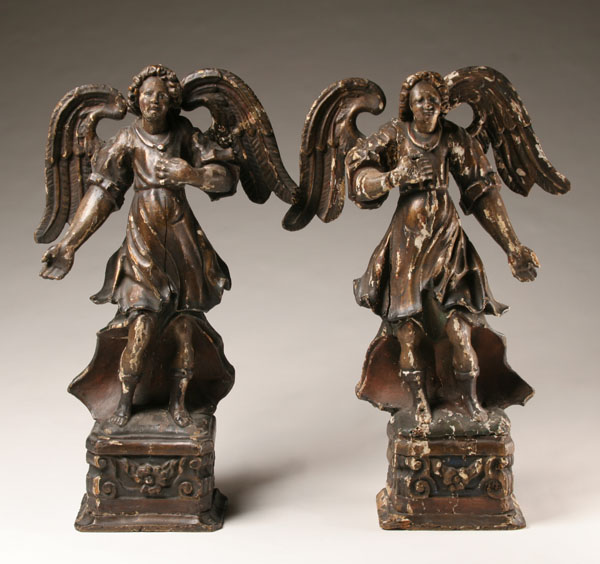 Appraisal: Matched pair antique Continental carved wood and gesso angel figures