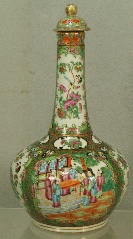 Appraisal: Famille Rose Chinese porcelain stoppered bottle enameled birds butterflies and