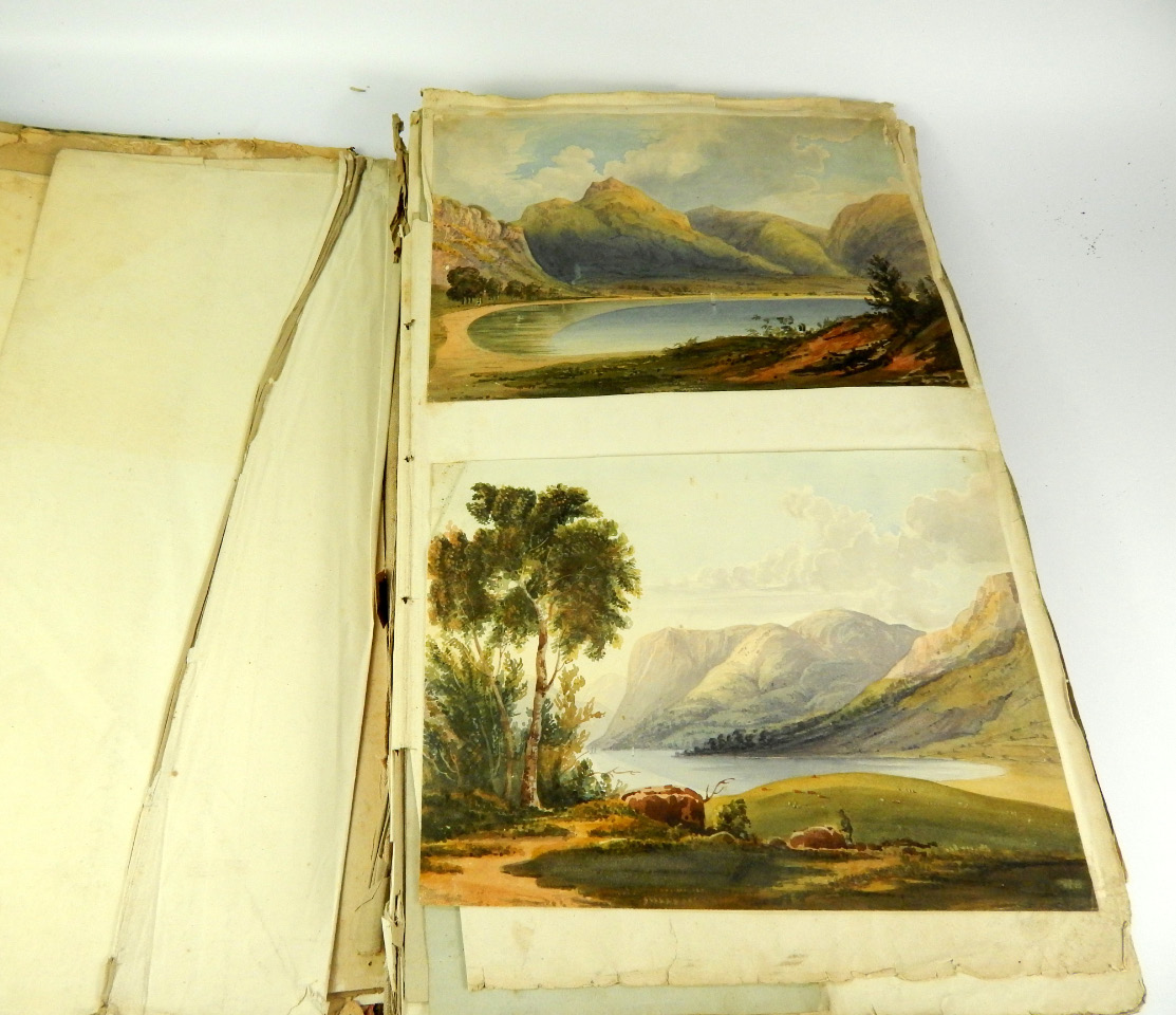 Appraisal: A portfolio of watercolours drawings and engravings early thC including