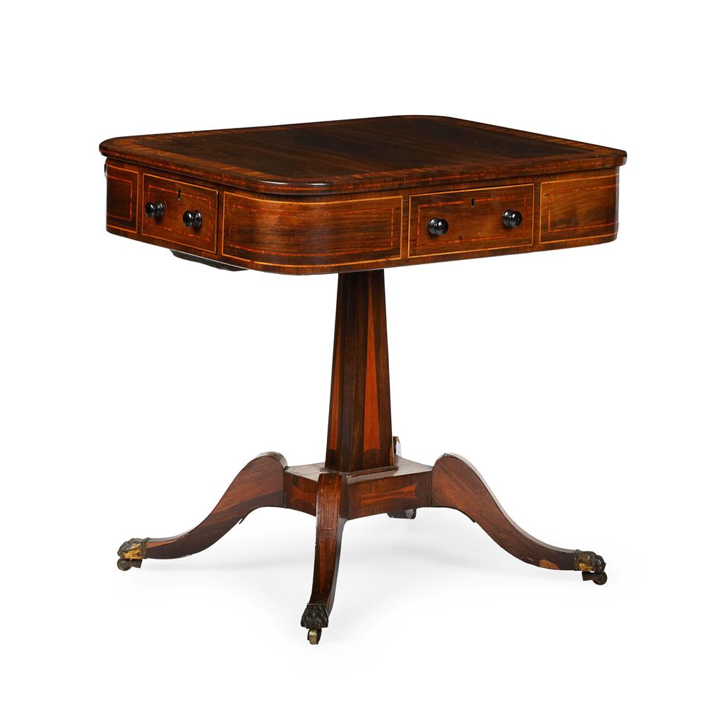 Appraisal: REGENCY ROSEWOOD AND SATINWOOD BANDED LIBRARY TABLE EARLY TH CENTURY