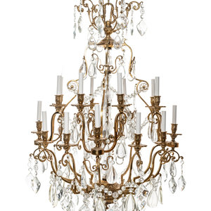 Appraisal: A French Brass and Cut Glass Twenty-Light Chandelier th Century