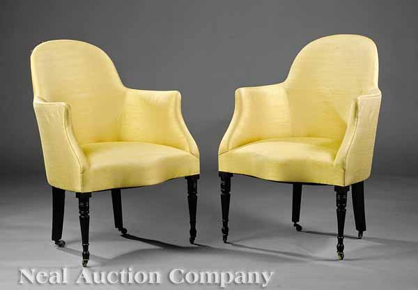 Appraisal: A Pair of American Federal Carved Mahogany Easy Chairs c