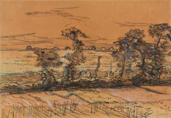 Appraisal: Walter Richard Sickert - Landscape with trees watercolour chalk over