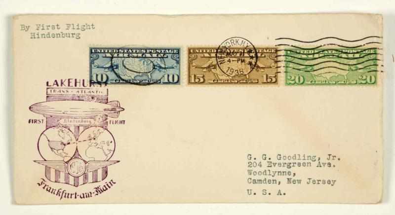 Appraisal: Scarce Hindenburg First Flight Cover New York to Frankfurt Postmarked