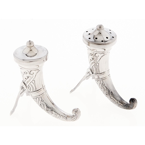 Appraisal: A pair of Norwegian silver drinking horn novelty salt and