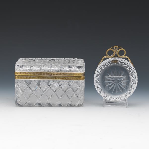 Appraisal: TWO CRYSTAL TABLE ACCESSORIES Including a crystal box with hinged