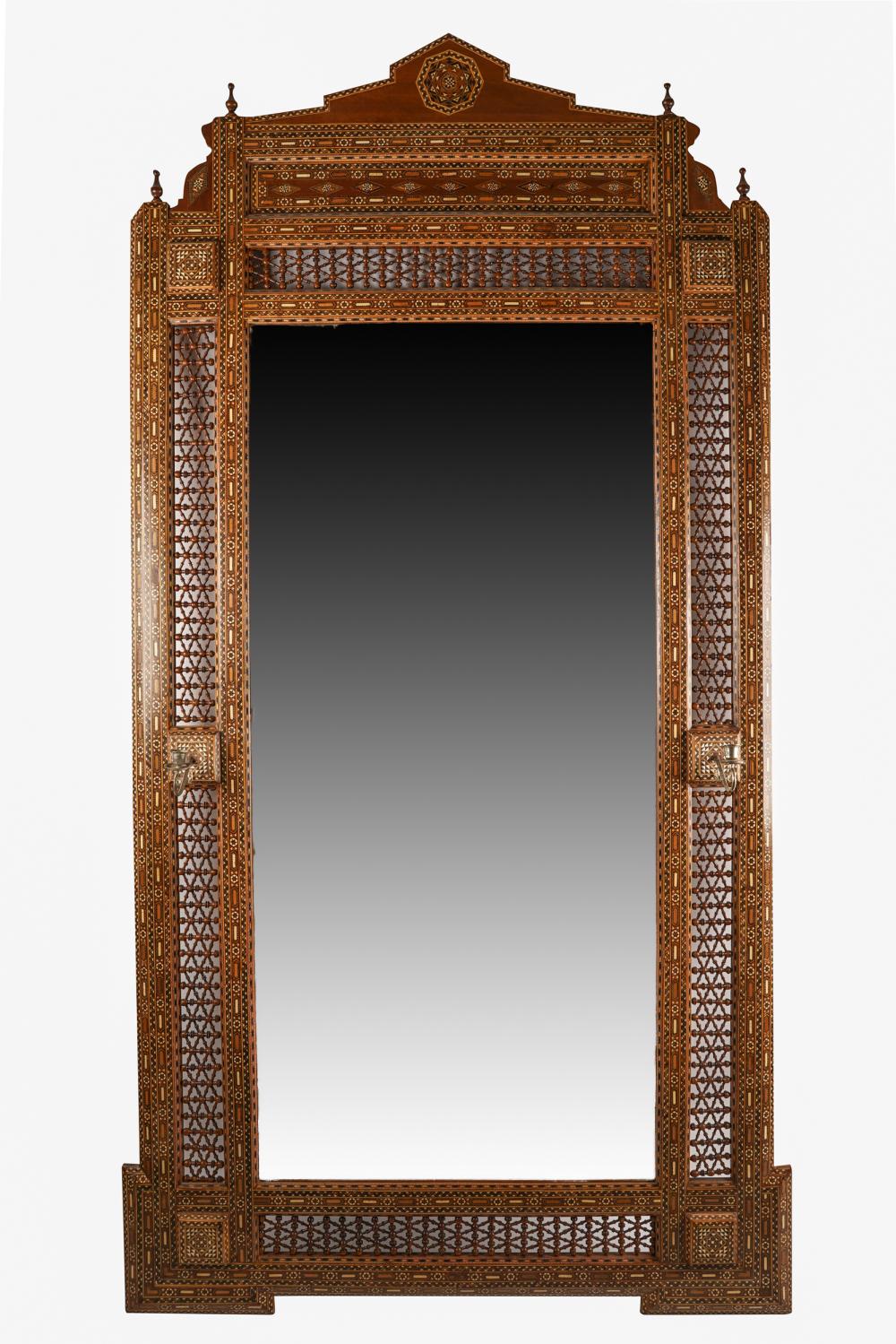 Appraisal: LEVANTINE STYLE INLAID GIRANDOLE MIRRORwith two candle arms flanking the