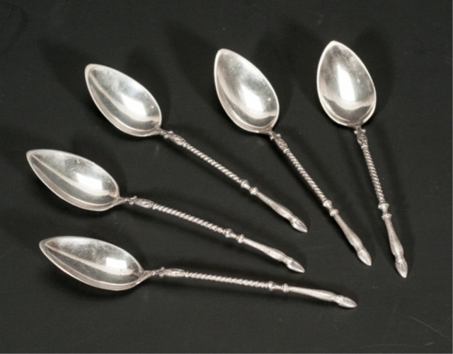 Appraisal: Five German Demitasse Spoons with Deer Hoof Silver ozt total