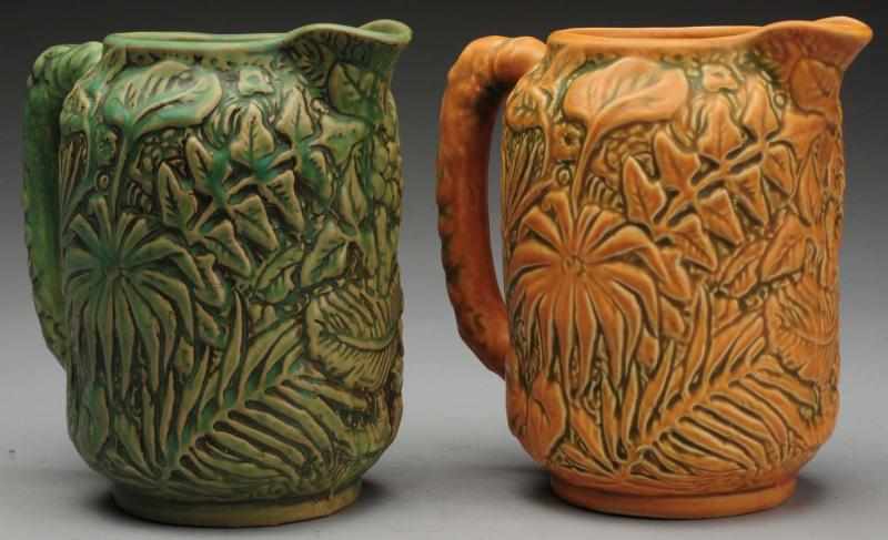 Appraisal: Pair of Weller Marvo Pottery Pitchers Includes one green and