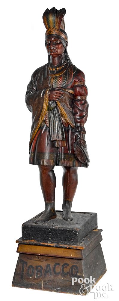 Appraisal: Important decorated cigar store Indian Important carved and polychrome decorated