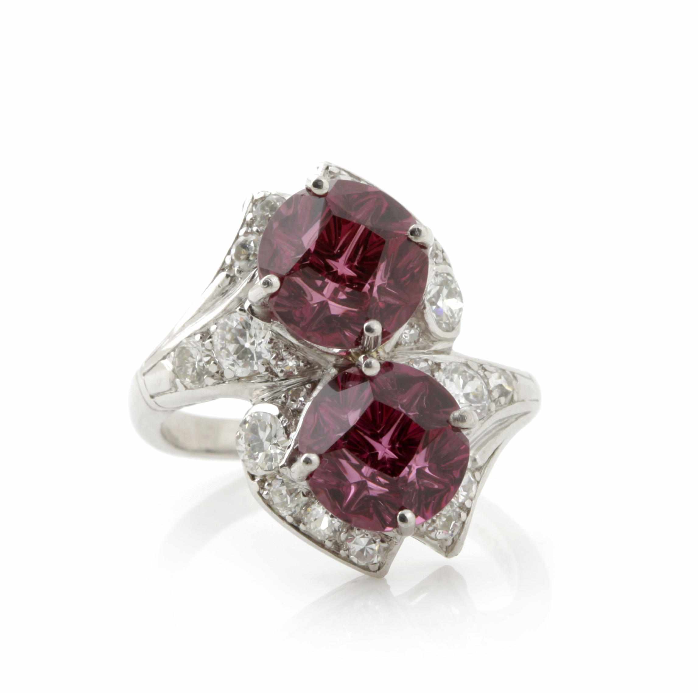 Appraisal: A rubellite diamond and platinum double stone ring size