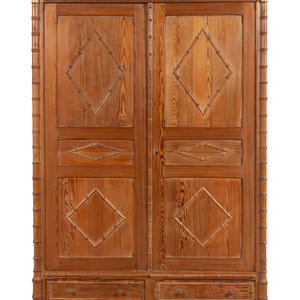 Appraisal: A Faux Bamboo Carved Pine Armoire Late th Century Height