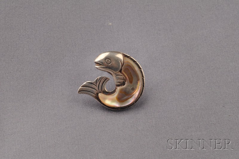 Appraisal: Silver and Mother-of-pearl Fish Pin William Spratling lg in maker's