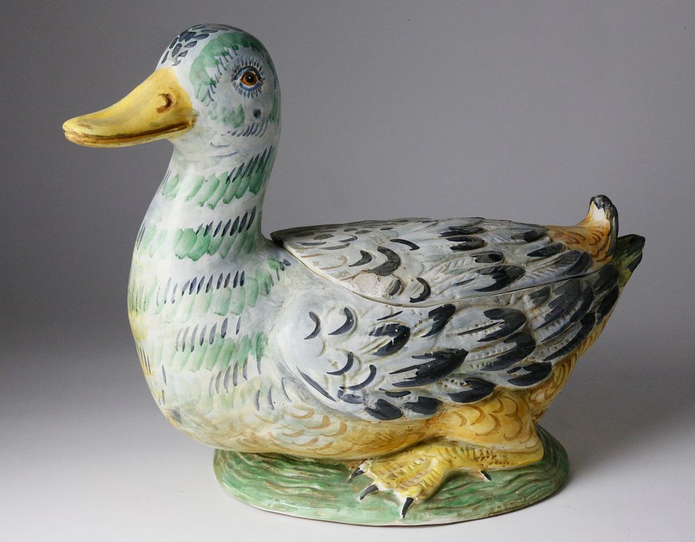 Appraisal: Hand Painted Italian Ceramic Duck Tureen Hand Painted Italian Ceramic