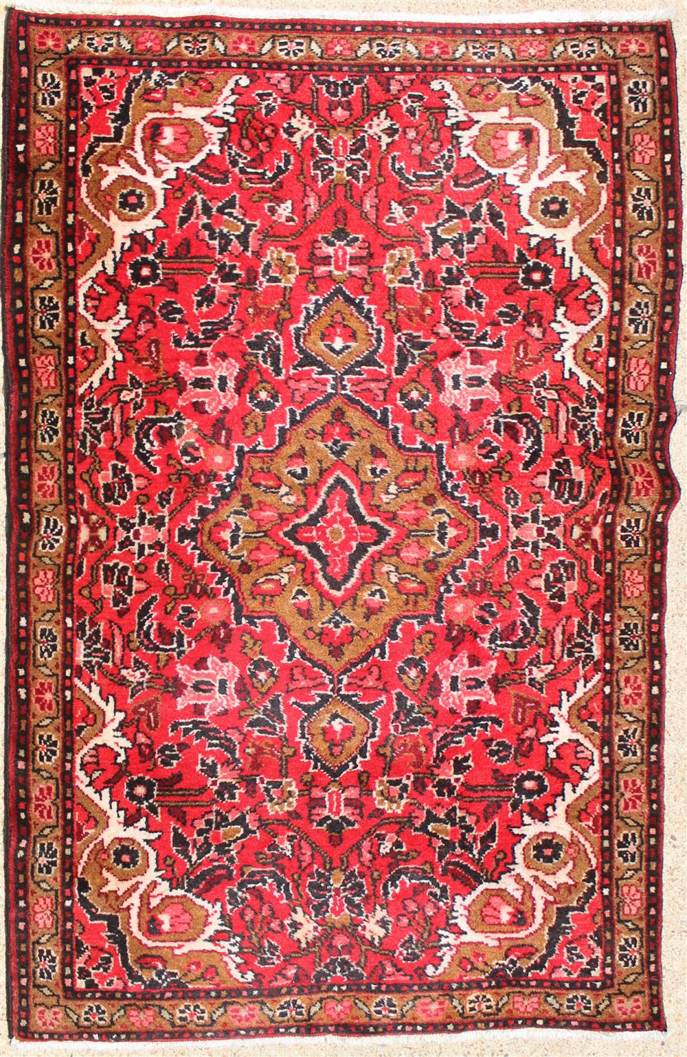 Appraisal: PERSIAN HAMADAN WOOL RUG pink brown black taupe on a