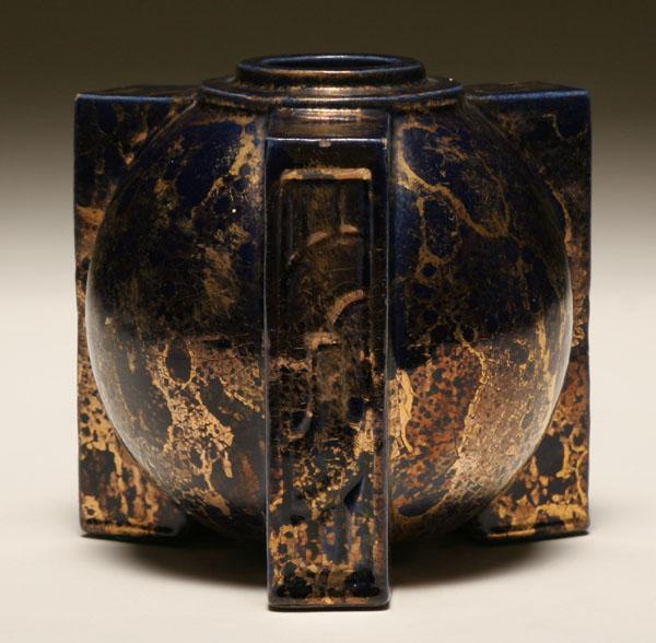 Appraisal: French Art Deco art pottery vase mottled cobalt and gilt