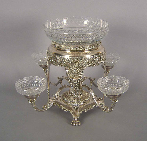 Appraisal: Silver plated epergne h with mirrored base h x w