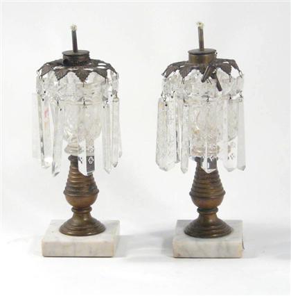 Appraisal: Pair of uncolored pressed glass and brass whale oil lamps