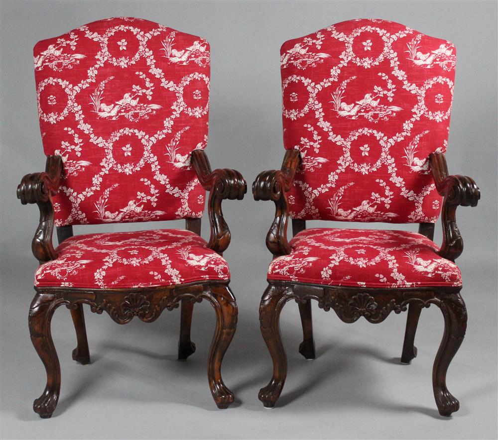 Appraisal: PAIR OF FRENCH REGENCY STYLE TOILE UPHOLSTERED CHAIRS circa shaped