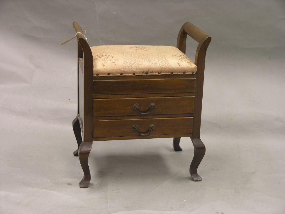 Appraisal: An early th century mahogany piano stool with upholstered seat