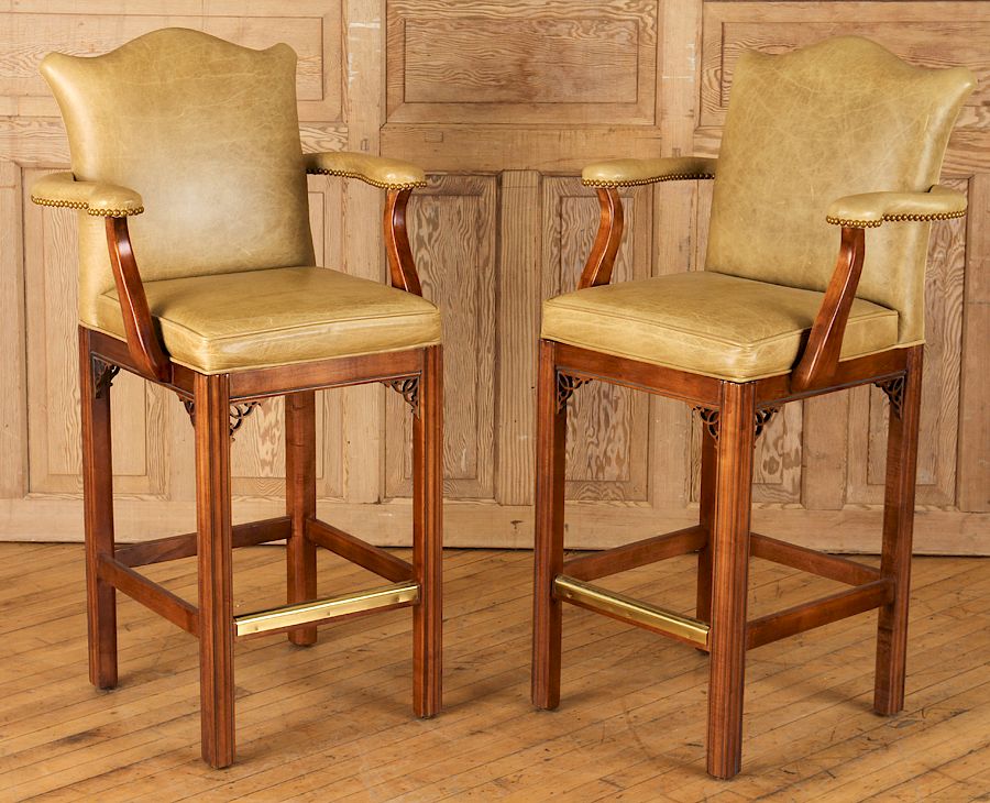 Appraisal: PAIR OPEN ARM BAR STOOLS LABELED CENTURY A pair of