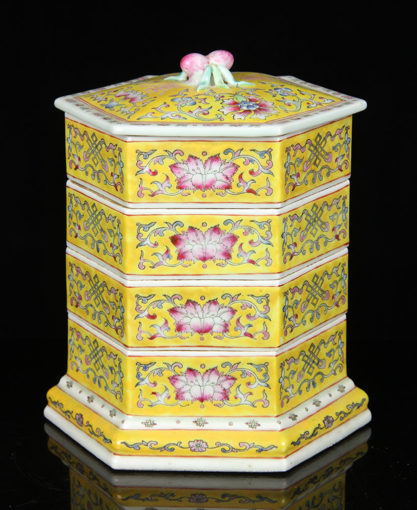 Appraisal: - Chinese Famille Rose Stacking Trays Porcelain Chinese famille rose