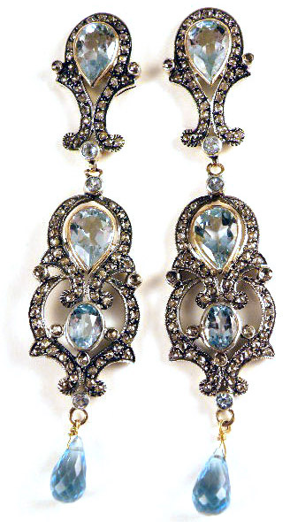 Appraisal: PAIR OF BLUE TOPAZ AND DIAMOND EARRINGS each k yellow